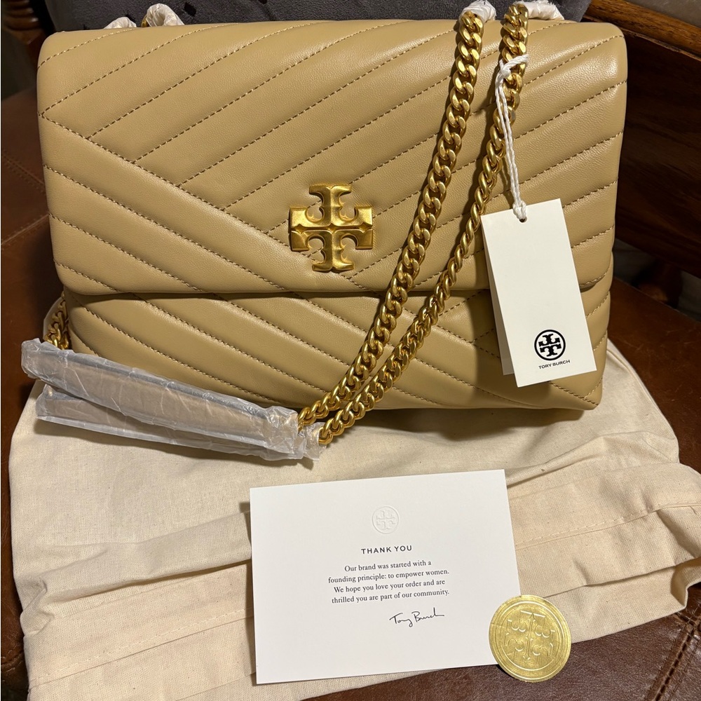 Tory Burch Tan Gold Quilted Shoulder Bag